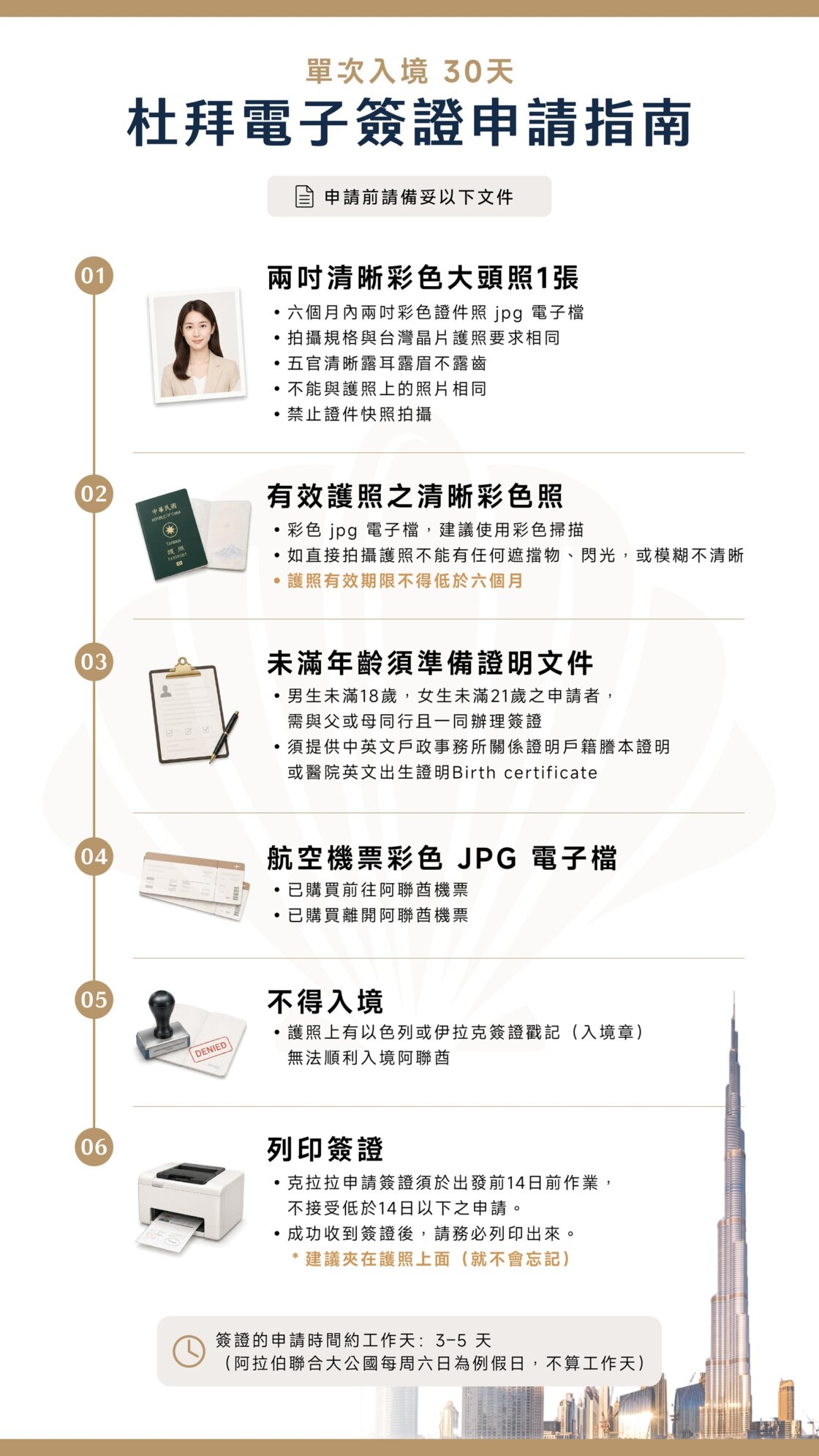 杜拜簽證辦理必備文件